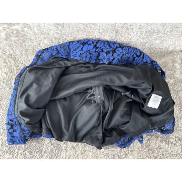 City Triangles Sz 0 Floral Lace Fit Flared Mini Dress Blue Sleeveless Zip Lined - Picture 7 of 10